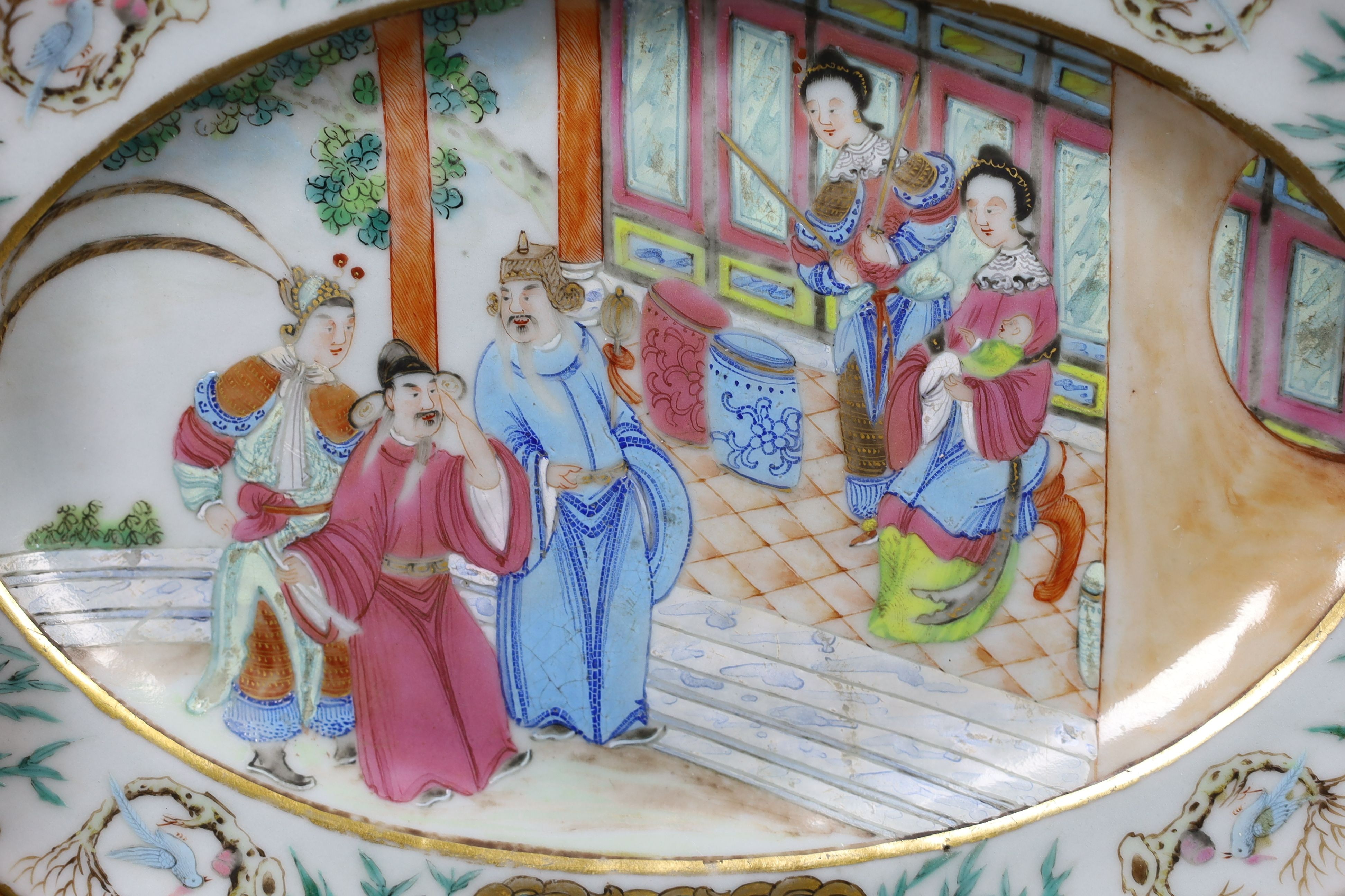 Two fine Chinese famille rose fencai dishes, 19th century, 24cm diameter